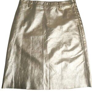 Club Monaco Metallic Gold 100% LEATHER Pencil Skirt Women’s Size 8 UNWORN